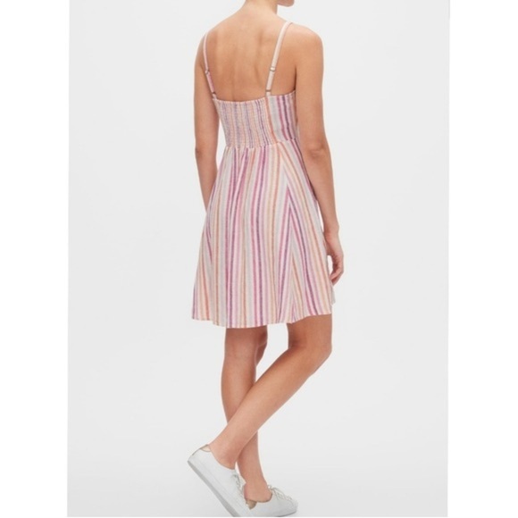 GAP‎ Linen Dress Size Medium Pink Purple Striped Ivory Square Neckline Summer - Picture 7 of 12